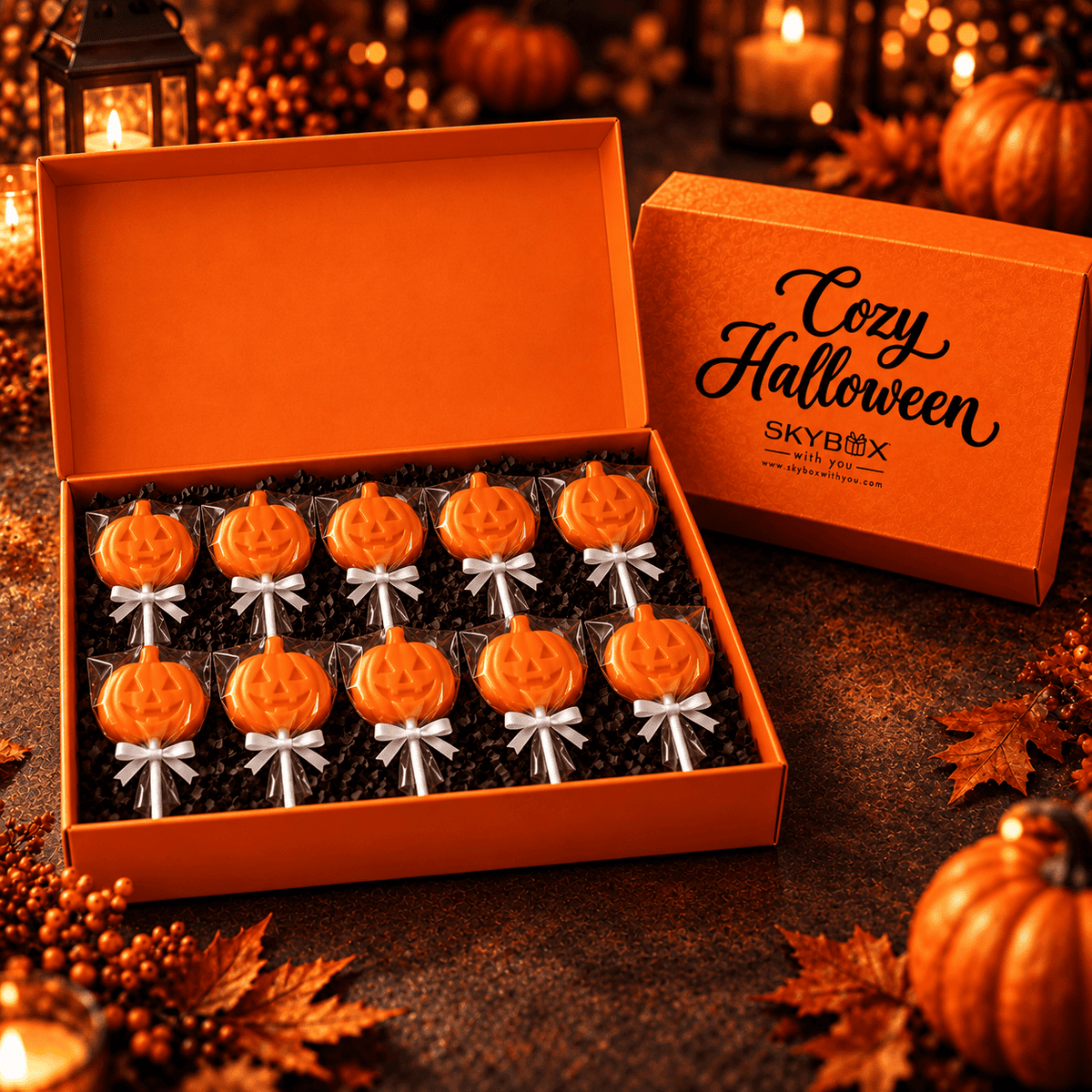 Cozy Halloween Orange Pumpkin Lollipop Orange Gift Box