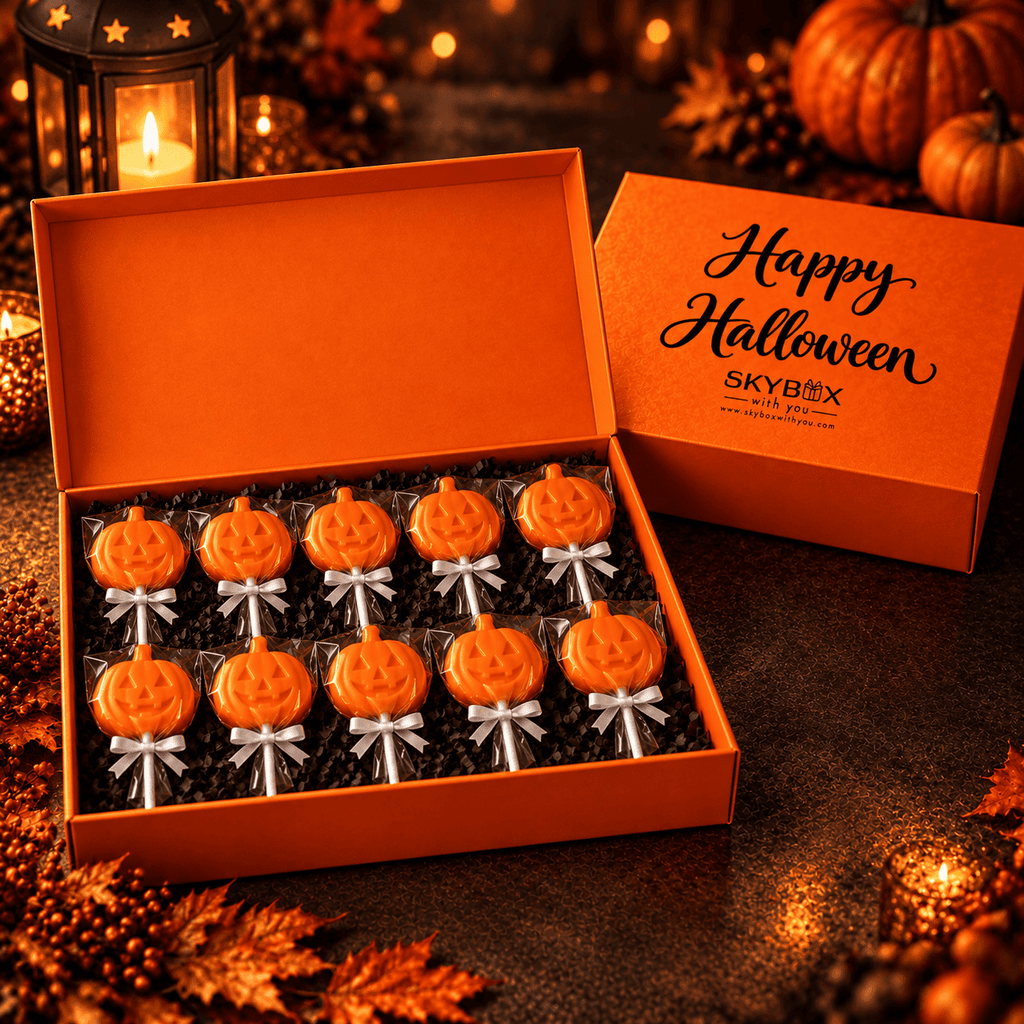 Happy Halloween Treat Orange Pumpkin Lollipop Orange Gift Box