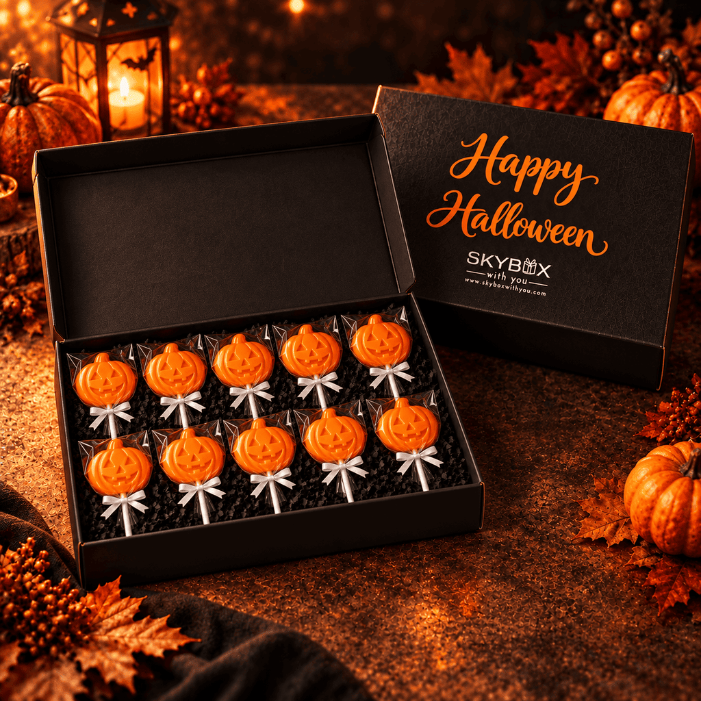 Happy Halloween Treat Black Pumpkin Lollipop Black Gift Box