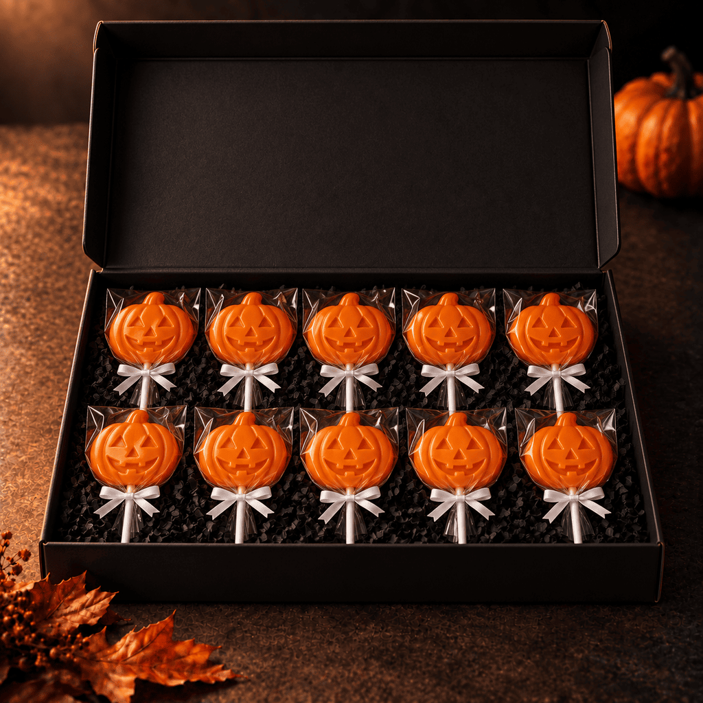 Cozy Halloween Treat Black Pumpkin Lollipop Black Gift Box