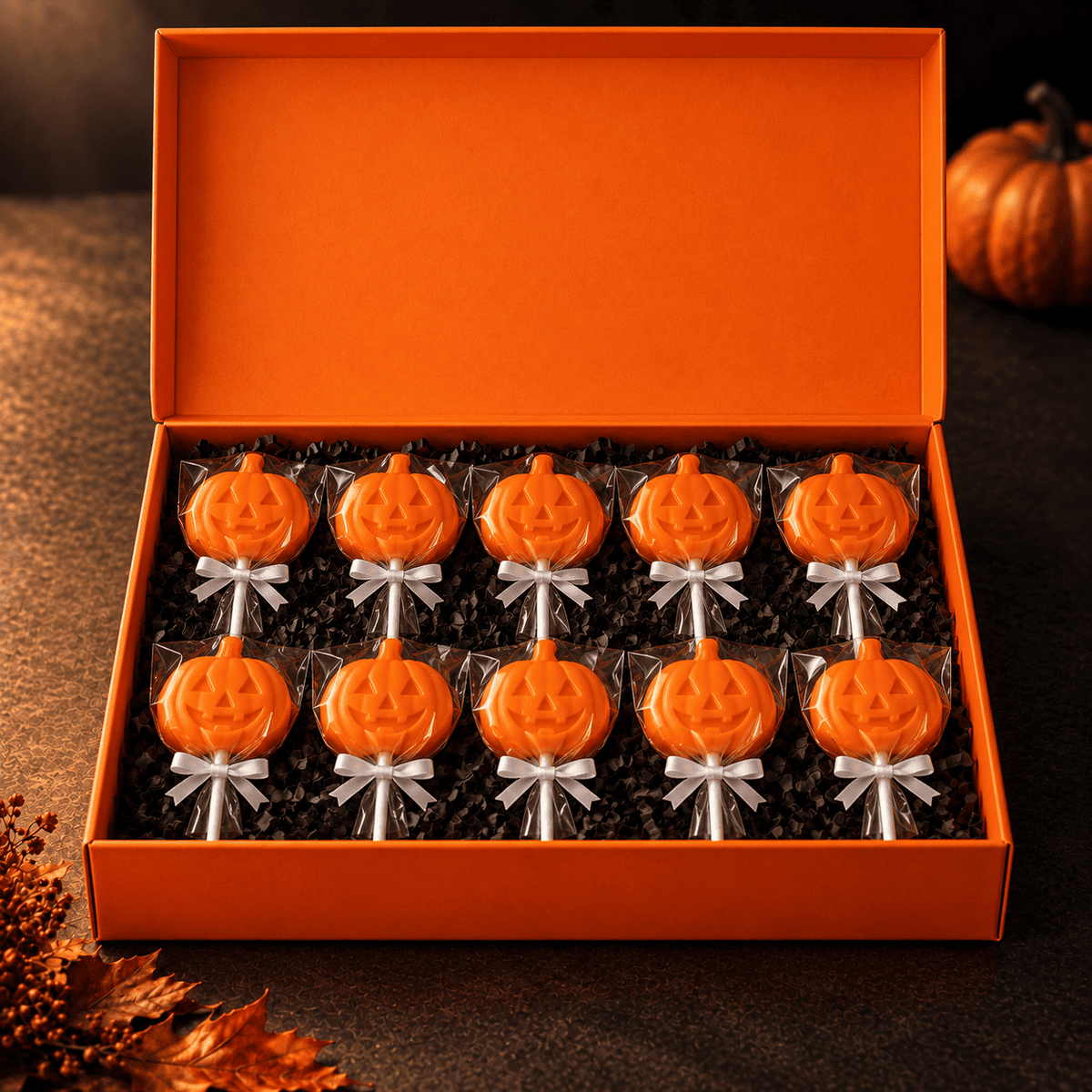 Cozy Halloween Orange Pumpkin Lollipop Orange Gift Box